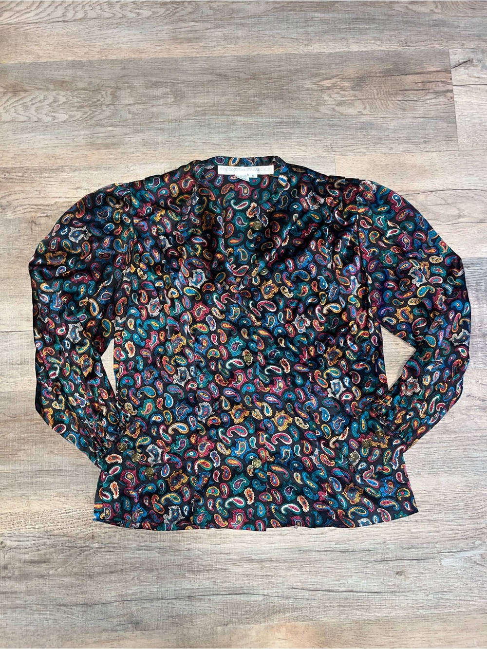 Anne Crimmins for Umi Vintage 100% Silk Paisley Long-Sleeve Blouse size 6